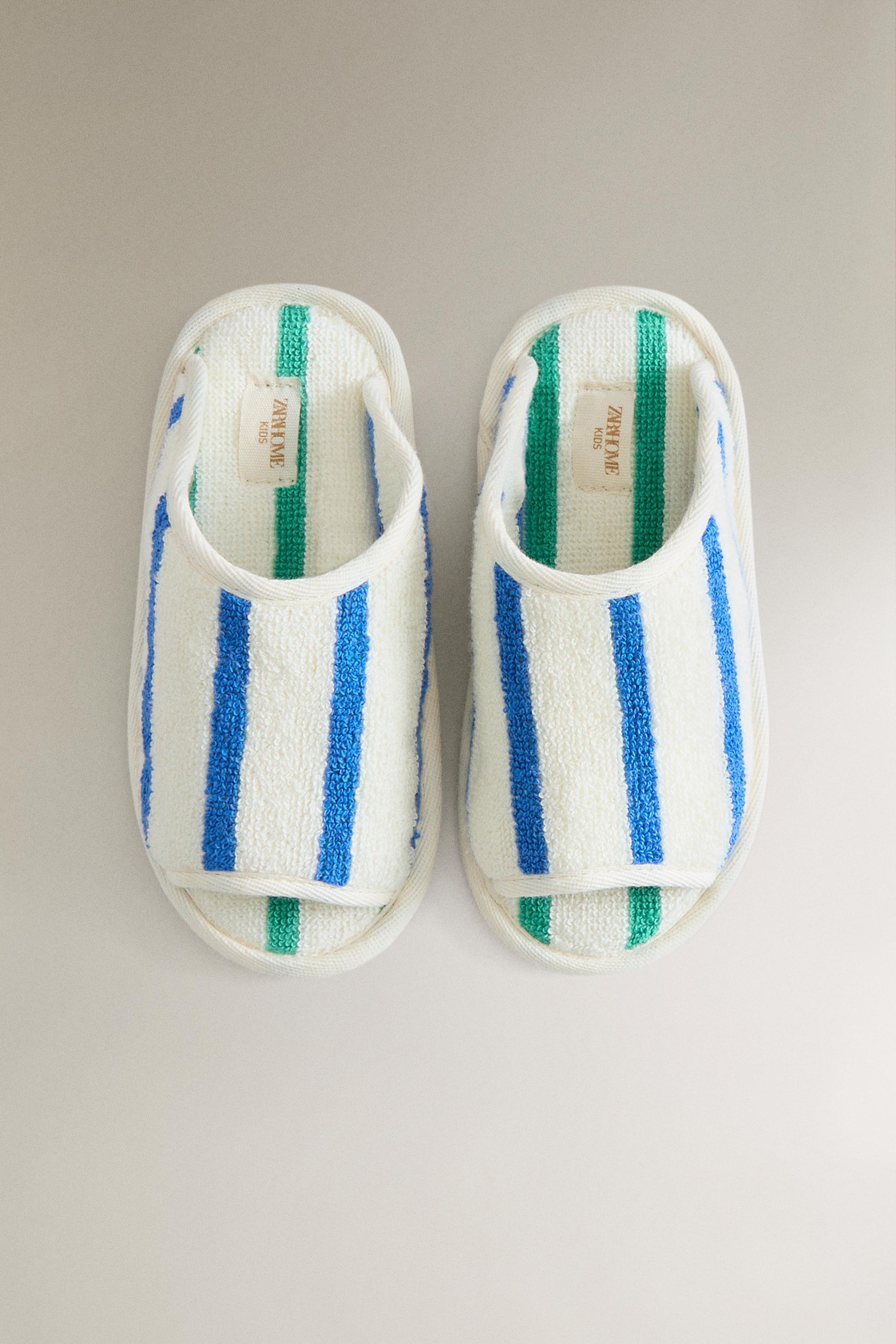 KIDS' STRIPED TERRY BATH SLIPPERS